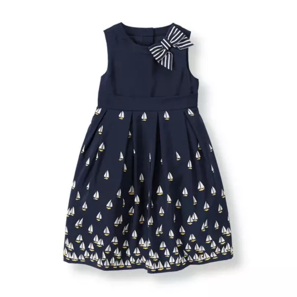 Janie and Jack Toddler Girl Navy Sailboat Print Bow Sleveless Dress Size 3T